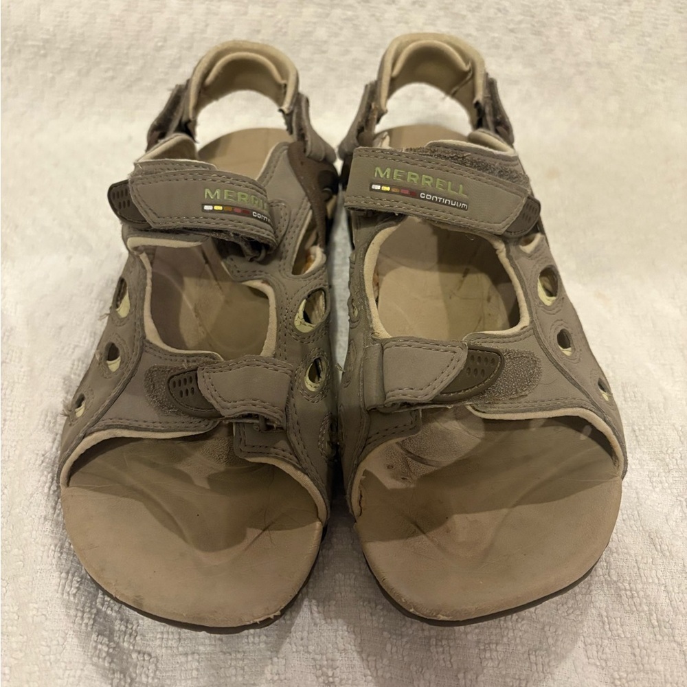 MERRELL Continuum Sandal Women 8 Tan Leather Vibram Waterproof Slingback Hiking